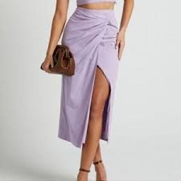 NWT Showpo. Gibson Lilac Cotton Linen Knot Front Midi Skirt Women's 8 - Picture 1 of 8